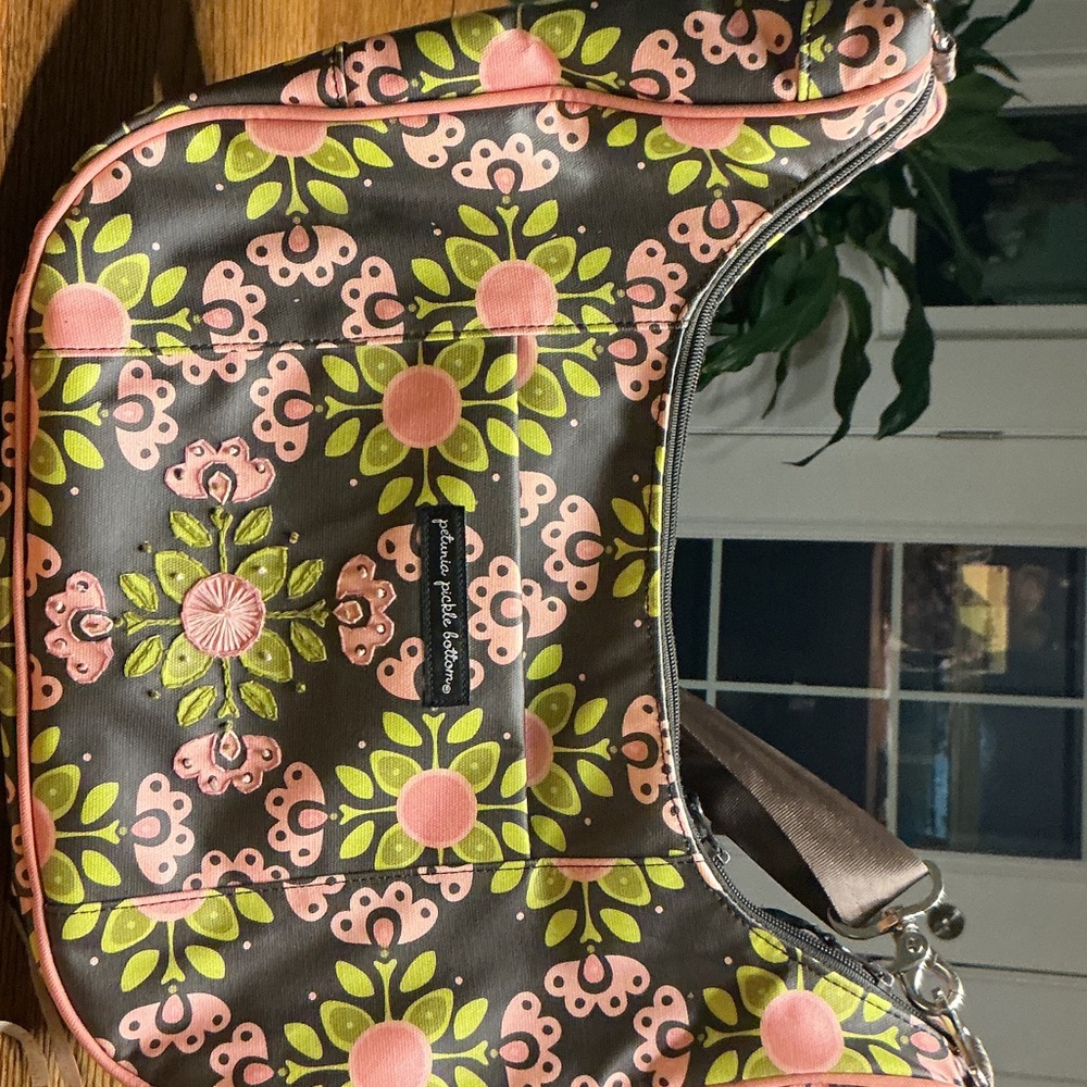 Petunia Pickle Bottom Baby Bag Touring Tote Daydreaming in Dresden Brn Grn Pink